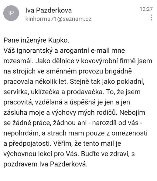 Výměna dopisů s Ivou Pazderkovou
